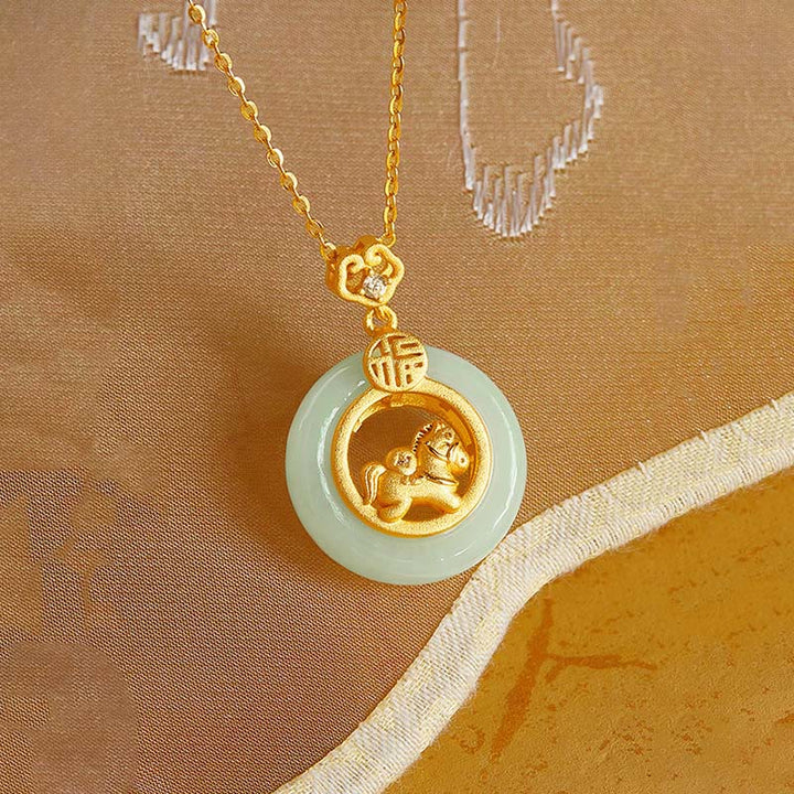 Collar con colgante de plata de ley 925 con Buddha Stones , caballo, jade hetiano, hebilla de la paz, personaje Fu, suerte - image 3