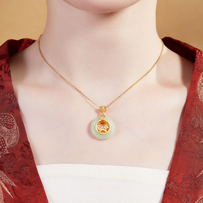 Collar con colgante de plata de ley 925 con Buddha Stones y jade hetiano del Año del Caballo, hebilla de la paz y la suerte - image 10