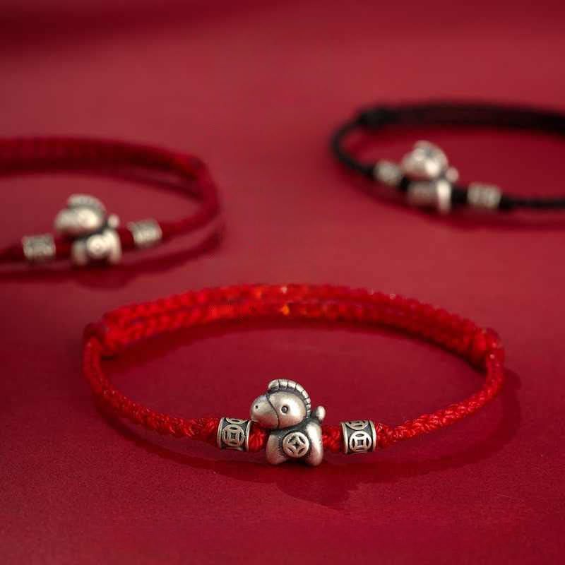 Pulsera trenzada de protección con Buddha Stones del Año del Caballo en plata de ley 999 - image 0