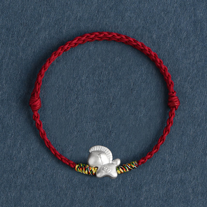Pulsera tobillera trenzada con hilo de la suerte de plata de ley 999 con Buddha Stones del Año del Caballo - Tobillera roja oscura (circunferencia 17-30 cm) - image 0