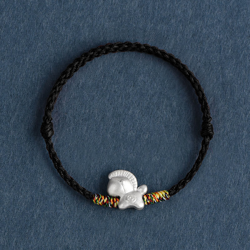 Pulsera tobillera trenzada con hilo de la suerte de plata de ley 999 con Buddha Stones del Año del Caballo - Tobillera negra (circunferencia 17-30 cm) - image 18