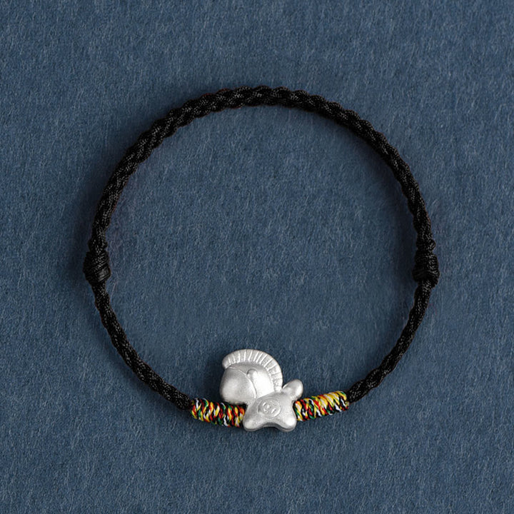 Pulsera tobillera trenzada con hilo de la suerte de plata de ley 999 con Buddha Stones del Año del Caballo - Tobillera negra (circunferencia 17-30 cm) - image 18