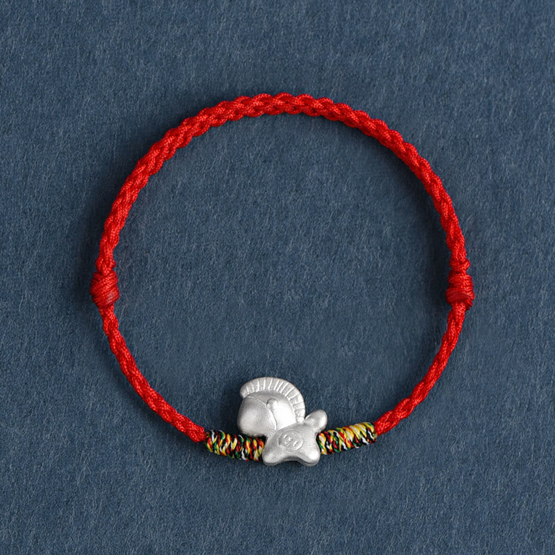 Pulsera tobillera trenzada con hilo de la suerte de plata de ley 999 con Buddha Stones del Año del Caballo - Tobillera roja (circunferencia 17-30cm) - image 12