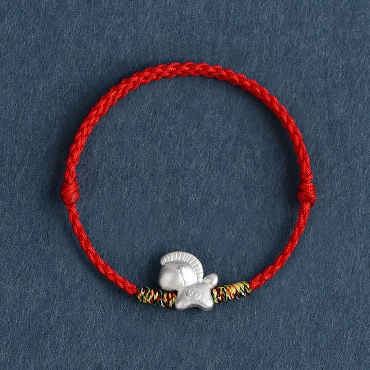 Pulsera tobillera trenzada con hilo de la suerte de plata de ley 999 con Buddha Stones del Año del Caballo - Tobillera roja (circunferencia 17-30cm) - image 12