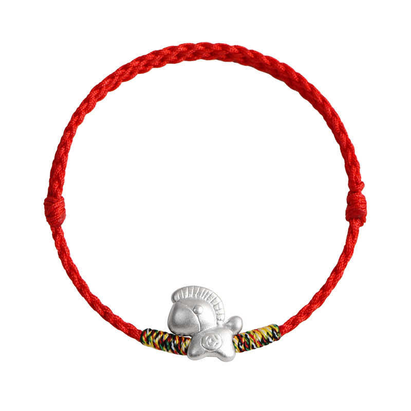 Pulsera tobillera trenzada con hilo de la suerte de plata de ley 999 con Buddha Stones del Año del Caballo - image 17