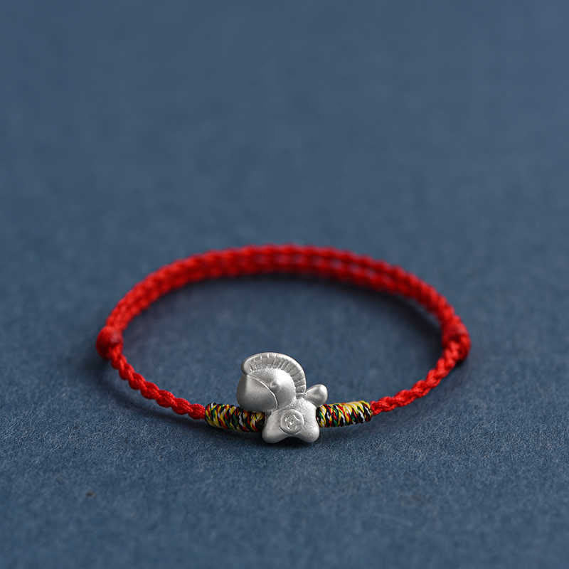 Pulsera tobillera trenzada con hilo de la suerte de plata de ley 999 con Buddha Stones del Año del Caballo - image 2
