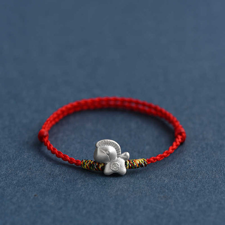 Pulsera tobillera trenzada con hilo de la suerte de plata de ley 999 con Buddha Stones del Año del Caballo - image 2