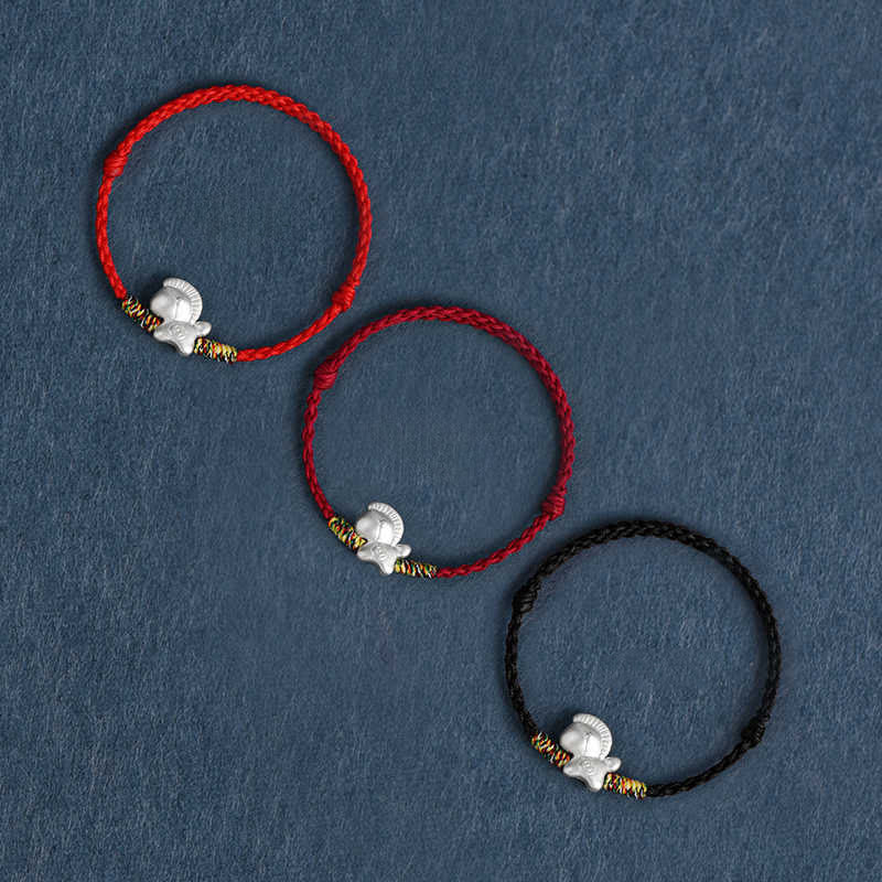 Pulsera tobillera trenzada con hilo de la suerte de plata de ley 999 con Buddha Stones del Año del Caballo - image 1
