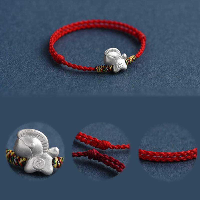 Pulsera tobillera trenzada con hilo de la suerte de plata de ley 999 con Buddha Stones del Año del Caballo - image 4