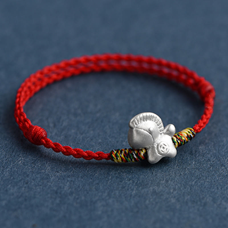 Pulsera tobillera trenzada con hilo de la suerte de plata de ley 999 con Buddha Stones del Año del Caballo - image 13