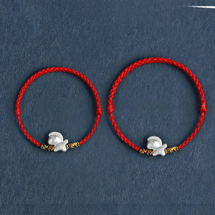Pulsera tobillera trenzada con hilo de la suerte de plata de ley 999 con Buddha Stones del Año del Caballo - image 16
