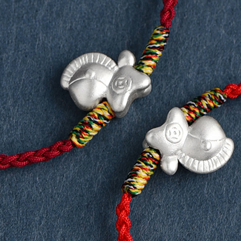 Pulsera tobillera trenzada con hilo de la suerte de plata de ley 999 con Buddha Stones del Año del Caballo - image 5