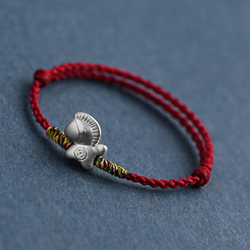 Pulsera tobillera trenzada con hilo de la suerte de plata de ley 999 con Buddha Stones del Año del Caballo - image 3