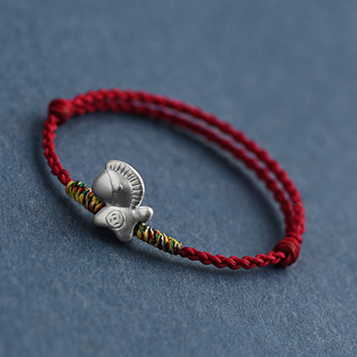 Pulsera tobillera trenzada con hilo de la suerte de plata de ley 999 con Buddha Stones del Año del Caballo - image 3