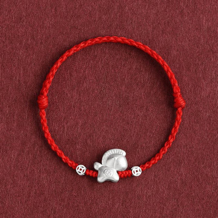 Pulsera trenzada de cuerda de la suerte con monedas de cobre y plata de ley 999 con Buddha Stones del Año del Caballo - Tobillera roja (circunferencia 17-30cm) - image 9