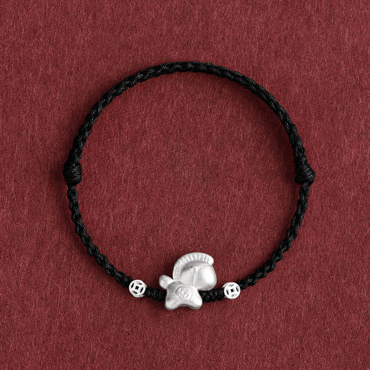 Pulsera trenzada de cuerda de la suerte con monedas de cobre y plata de ley 999 con Buddha Stones del Año del Caballo - Tobillera negra (circunferencia 17-30 cm) - image 17