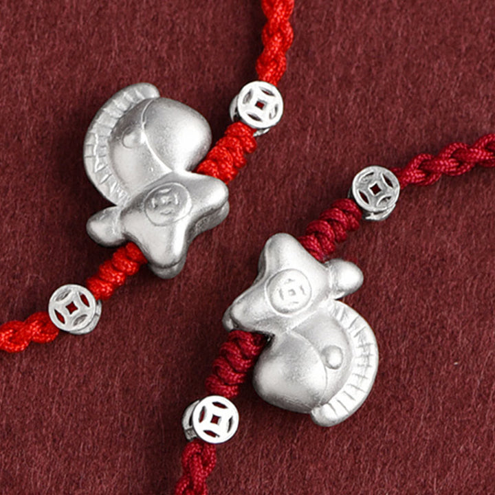 Pulsera trenzada de cuerda de la suerte con monedas de cobre y plata de ley 999 con Buddha Stones del Año del Caballo - image 2