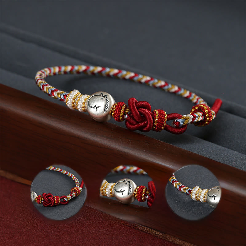 Pulsera trenzada de la suerte con Buddha Stones del Año del Caballo en plata de ley 999 de Dunhuang - image 3