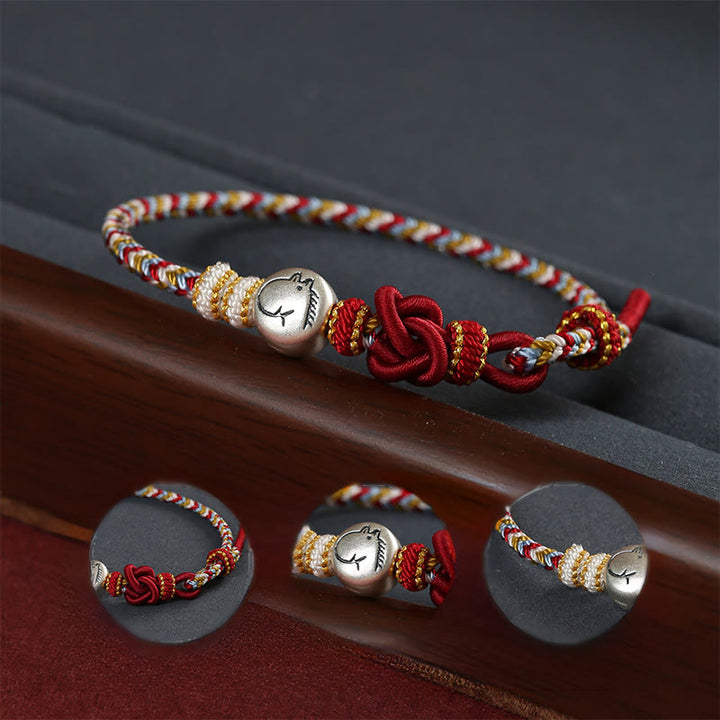 Pulsera trenzada de la suerte con Buddha Stones del Año del Caballo en plata de ley 999 de Dunhuang - image 3
