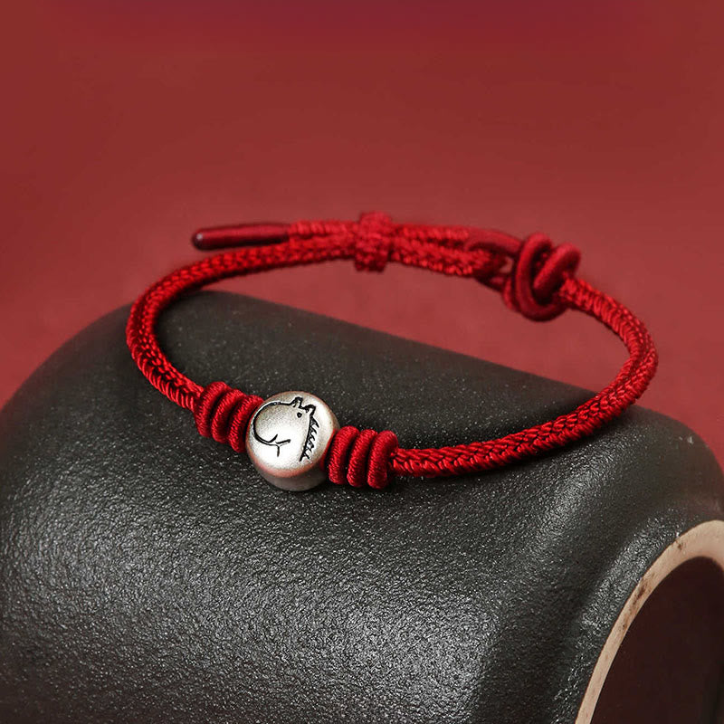 Pulsera trenzada de hilo rojo de plata de ley 999 con Buddha Stones del Año del Caballo - image 1