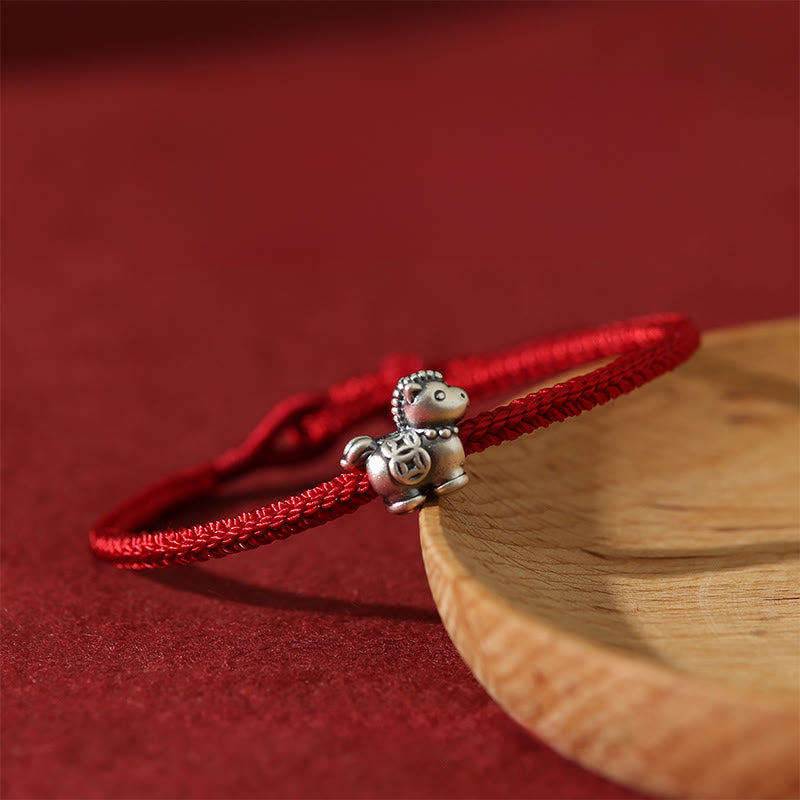 Pulsera trenzada de la suerte con monedas de cobre y hilo rojo de plata de ley 999 con Buddha Stones del Año del Caballo - image 1