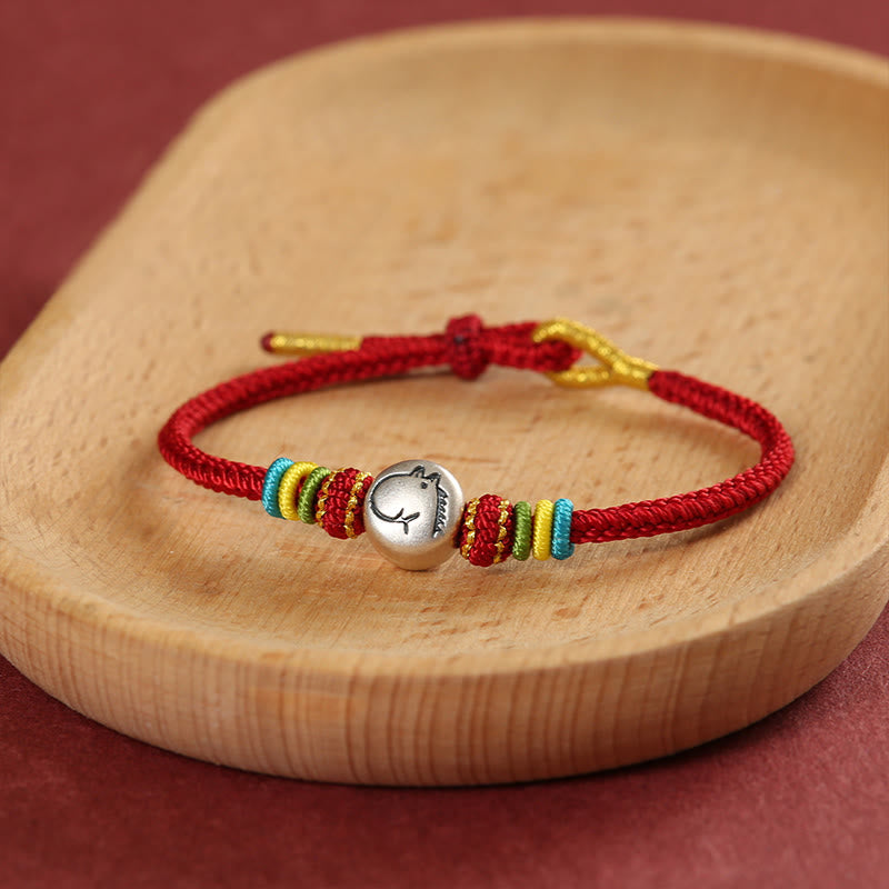 Pulsera trenzada de hilo rojo de plata de ley 999 con Buddha Stones del Año del Caballo - image 1