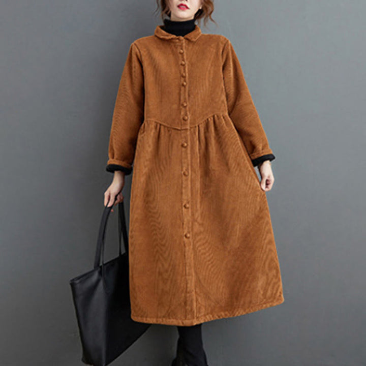 Abrigo de pana de algodón con botones lisos y manga larga para mujer, forrado con vellón y bolsillos , de Buddha Stones - image 17