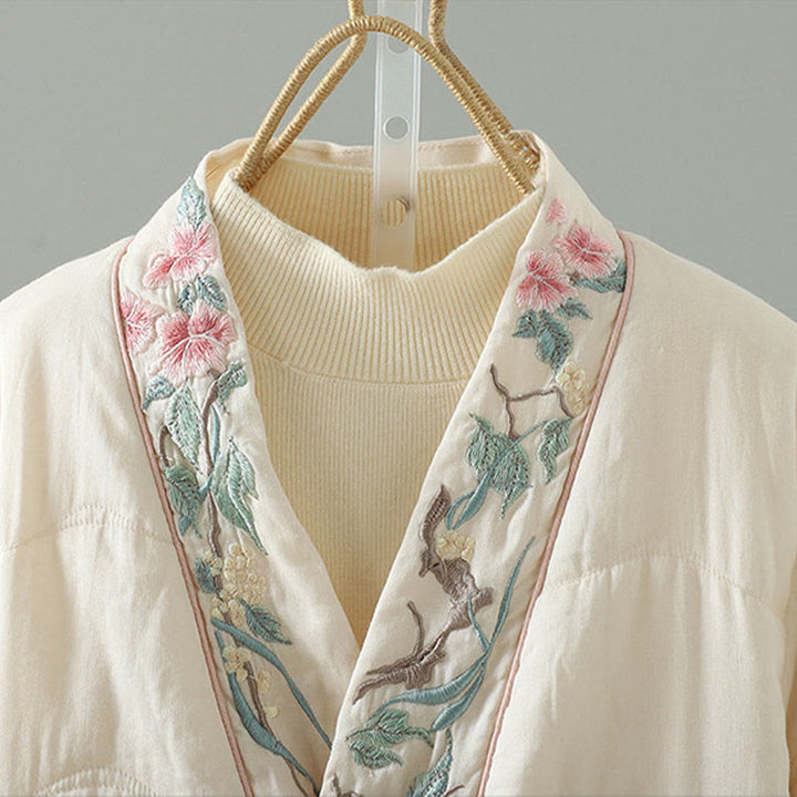 Chaqueta acolchada de algodón de manga larga para mujer con bordado de Buddha Stones y bolsillos - image 3