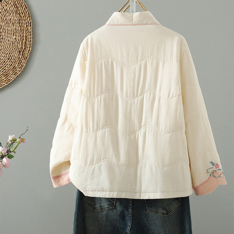 Chaqueta acolchada de algodón de manga larga para mujer con bordado de Buddha Stones y bolsillos - image 2