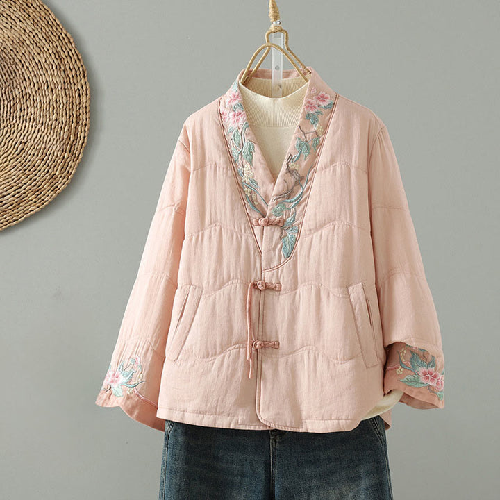 Chaqueta acolchada de algodón de manga larga para mujer con bordado de Buddha Stones y bolsillos - Rosa - US12, UK/AU16, EU44 (2XL) - image 13