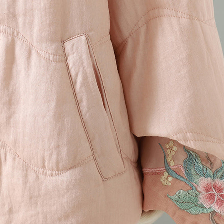 Chaqueta acolchada de algodón de manga larga para mujer con bordado de Buddha Stones y bolsillos - image 16