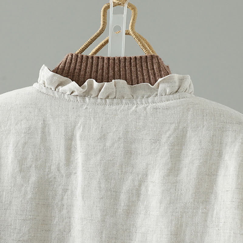 Chaqueta de algodón de manga larga con botones casuales y bolsillos para mujer de Buddha Stones - image 3