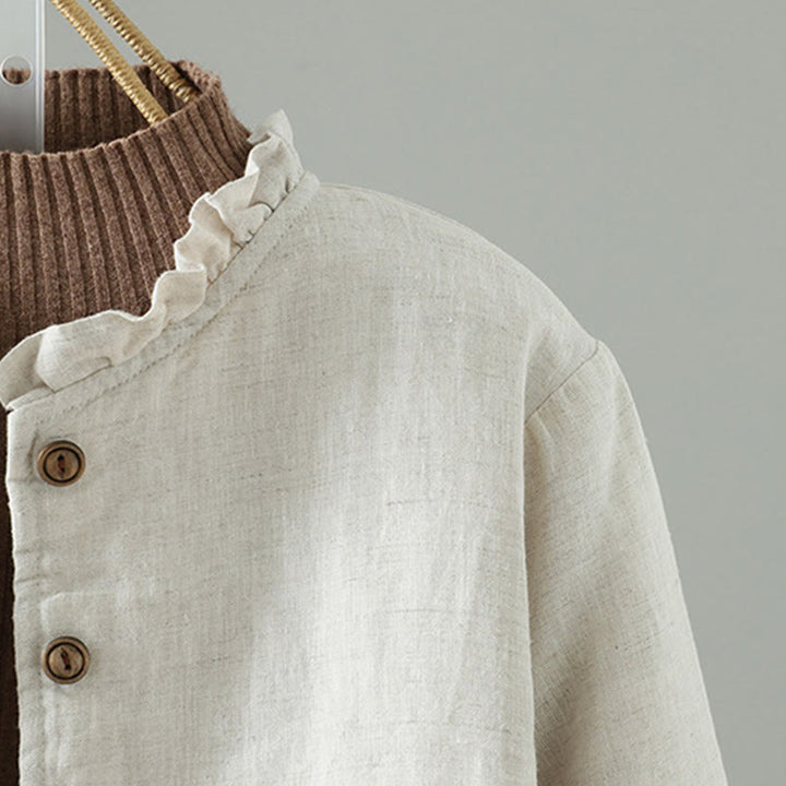 Chaqueta de algodón de manga larga con botones casuales y bolsillos para mujer de Buddha Stones - image 7