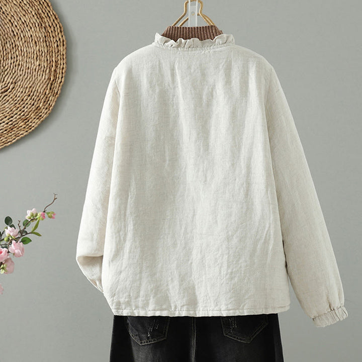 Chaqueta de algodón de manga larga con botones casuales y bolsillos para mujer de Buddha Stones - image 1