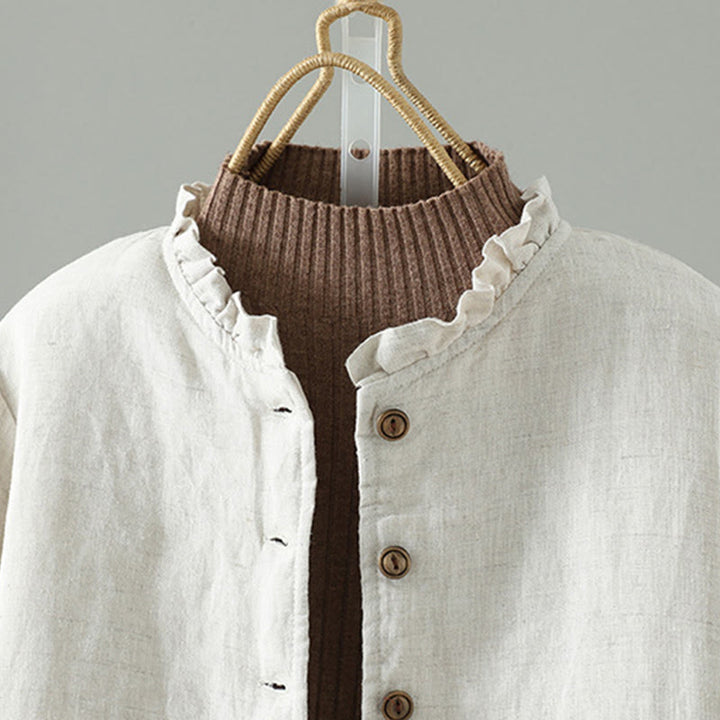 Chaqueta de algodón de manga larga con botones casuales y bolsillos para mujer de Buddha Stones - image 2