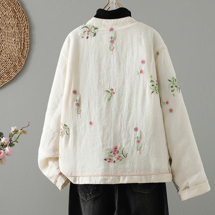 Chaqueta acolchada de algodón de manga larga para mujer con bordado de flores y Buddha Stones y bolsillos - image 2