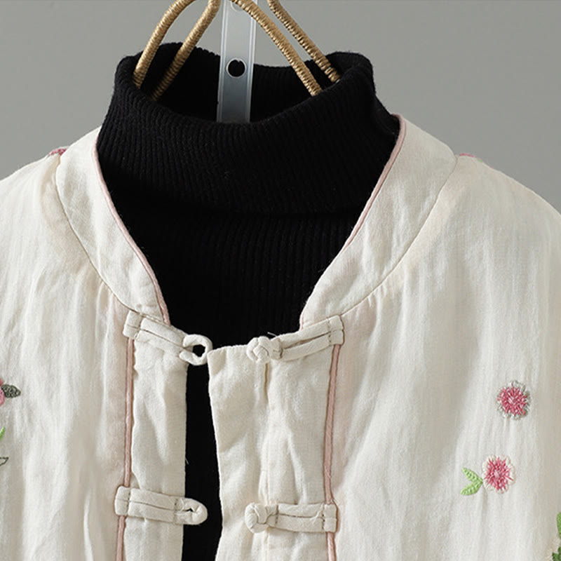 Chaqueta acolchada de algodón de manga larga para mujer con bordado de flores y Buddha Stones y bolsillos - image 3