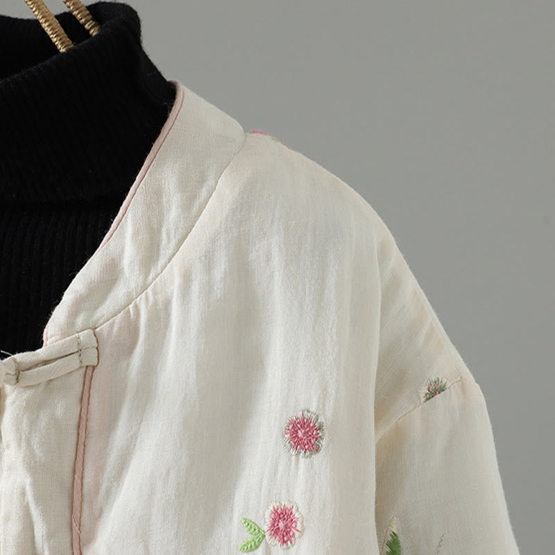 Chaqueta acolchada de algodón de manga larga para mujer con bordado de flores y Buddha Stones y bolsillos - image 5
