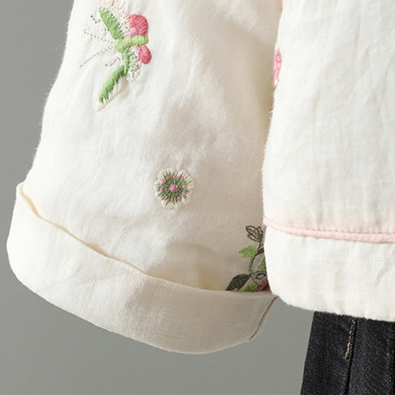 Chaqueta acolchada de algodón de manga larga para mujer con bordado de flores y Buddha Stones y bolsillos - image 9