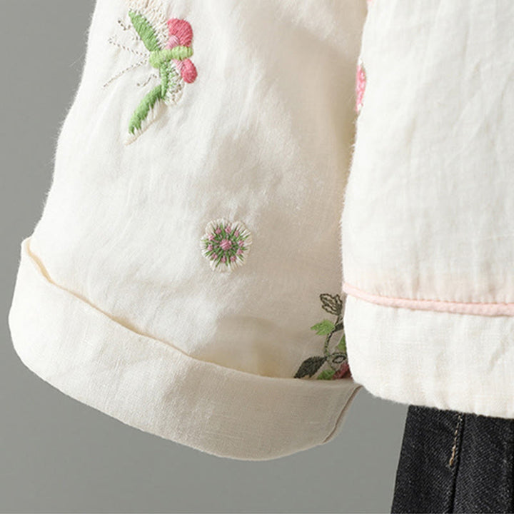 Chaqueta acolchada de algodón de manga larga para mujer con bordado de flores y Buddha Stones y bolsillos - image 9