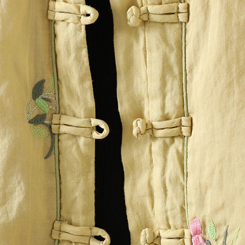 Chaqueta acolchada de algodón de manga larga para mujer con bordado de flores y Buddha Stones y bolsillos - image 14