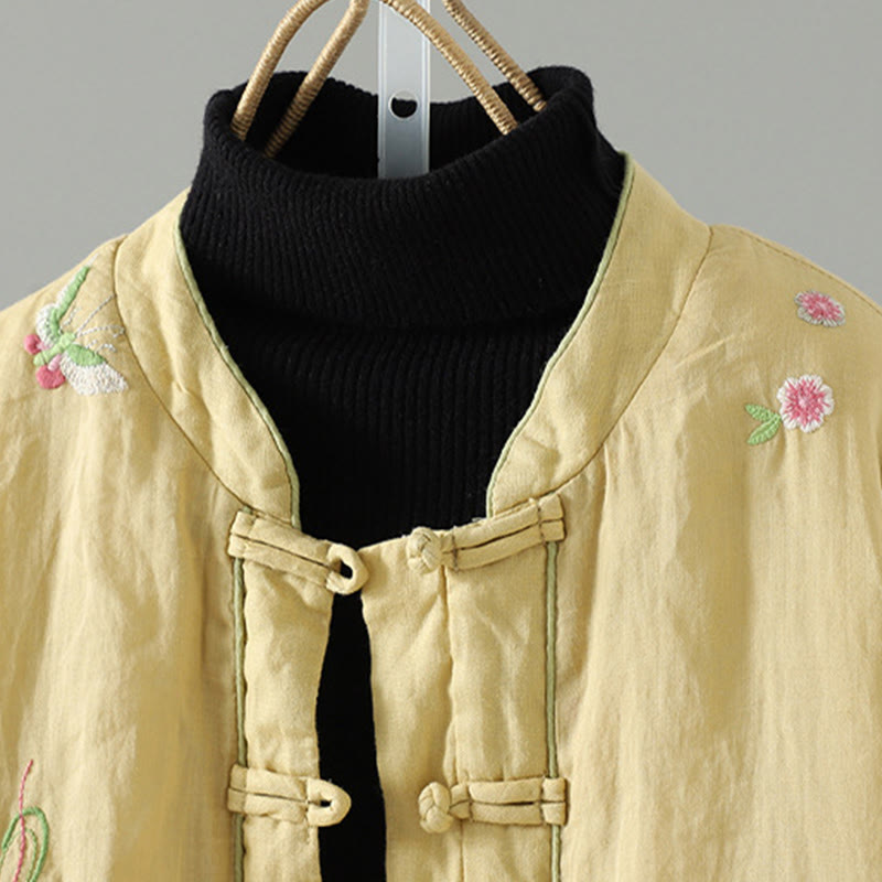 Chaqueta acolchada de algodón de manga larga para mujer con bordado de flores y Buddha Stones y bolsillos - image 13