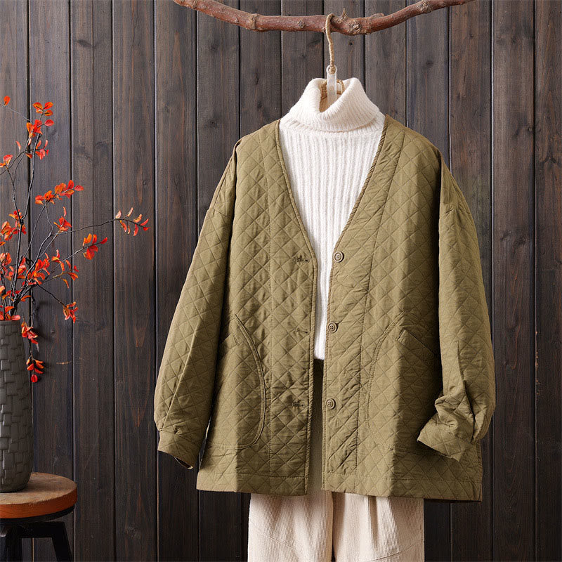 Chaqueta informal de algodón de manga larga para mujer, de color liso y con bolsillos , de Buddha Stones - Vara de oro pálida - US12, UK/AU16, EU44 (2XL) - image 0