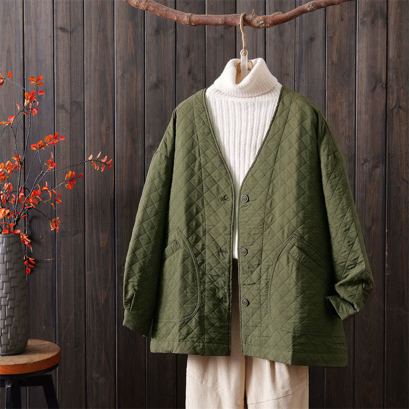 Chaqueta informal de algodón de manga larga para mujer, de color liso y con bolsillos , de Buddha Stones - Verde oliva - US12, UK/AU16, EU44 (2XL) - image 1