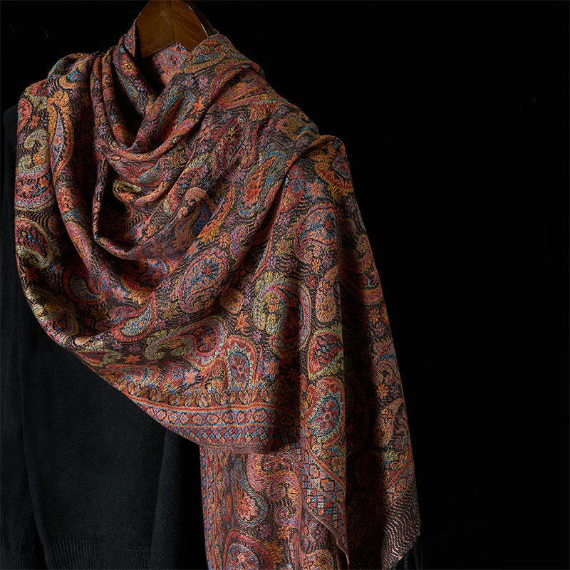Bufanda chal suave con borlas y estampado de flores de anacardo morado de primavera con Buddha Stones - Violeta pálido rojo - 184*70 cm - image 0