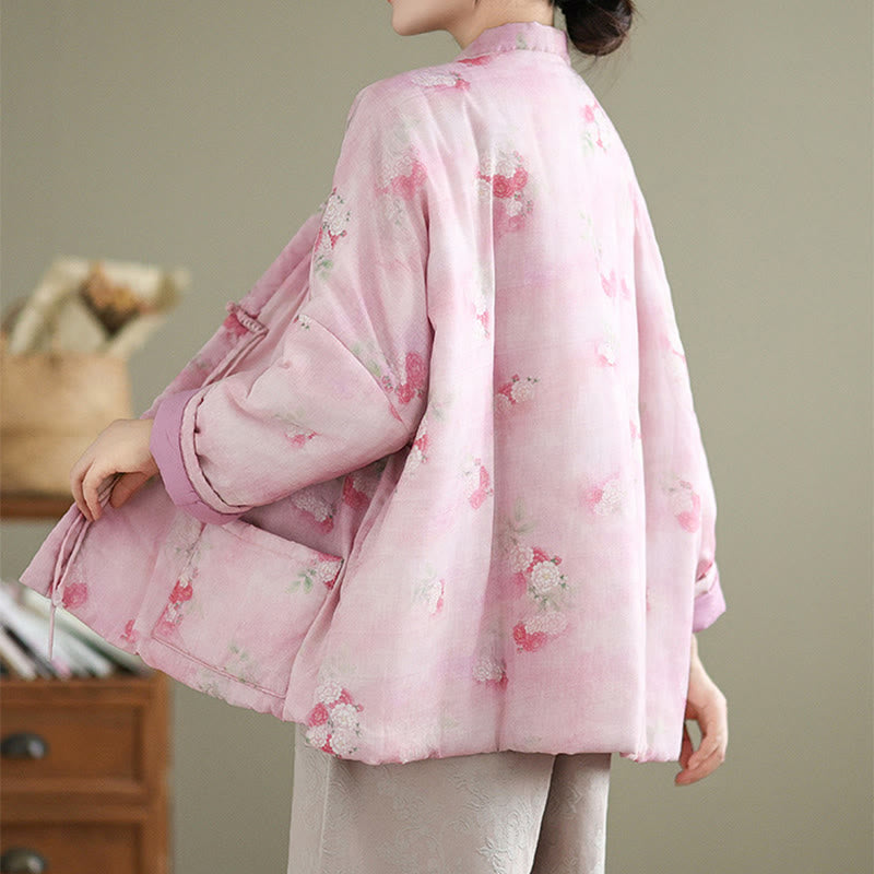 Chaqueta acolchada de algodón de manga larga para mujer con estampado de flores y Buddha Stones y bolsillos - image 5