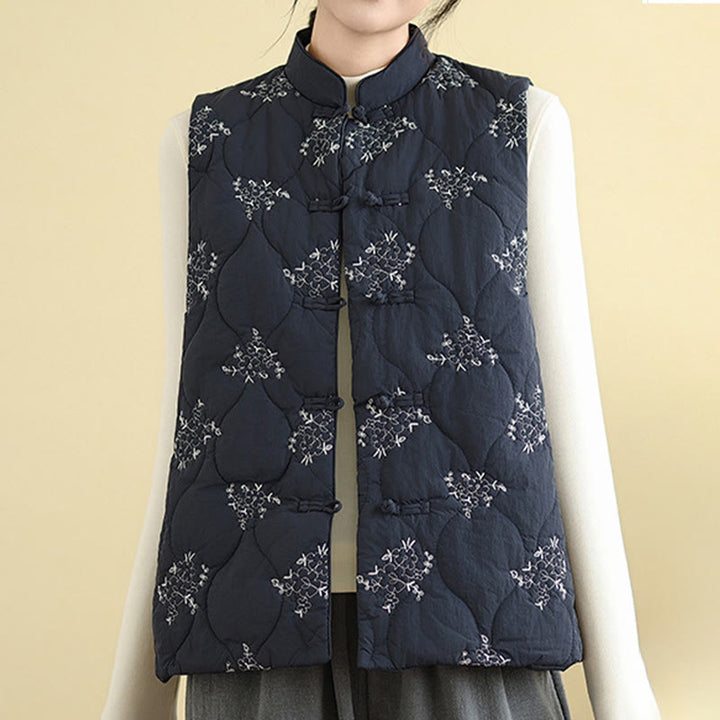 Chaleco de algodón sin mangas para mujer con botones de rana bordados con Buddha Stones y bolsillos - image 8