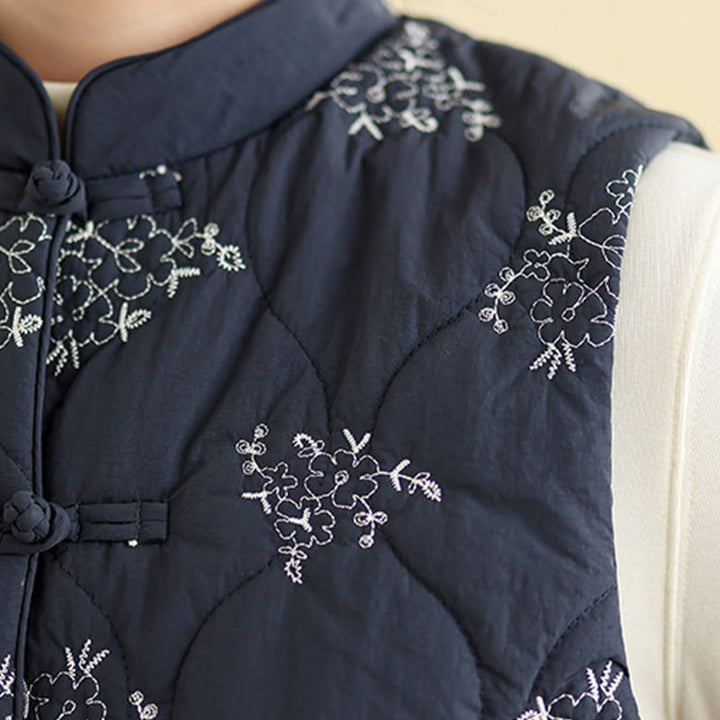 Chaleco de algodón sin mangas para mujer con botones de rana bordados con Buddha Stones y bolsillos - image 6