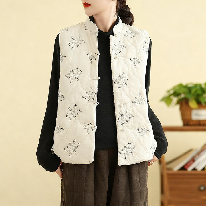 Chaleco de algodón sin mangas para mujer con botones de rana bordados con Buddha Stones y bolsillos - Marfil - US8-10，UK/AU12-14，EU40-42 (2XL) - image 10