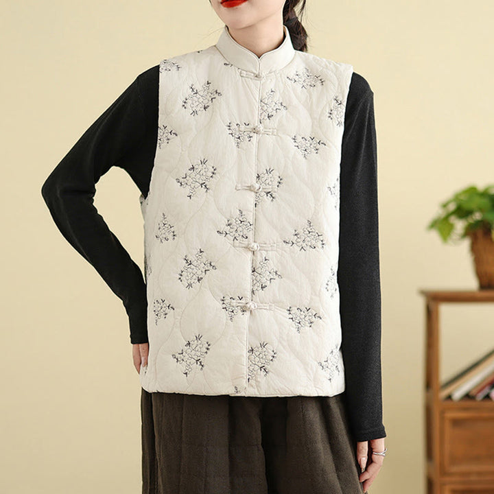 Chaleco de algodón sin mangas para mujer con botones de rana bordados con Buddha Stones y bolsillos - image 14